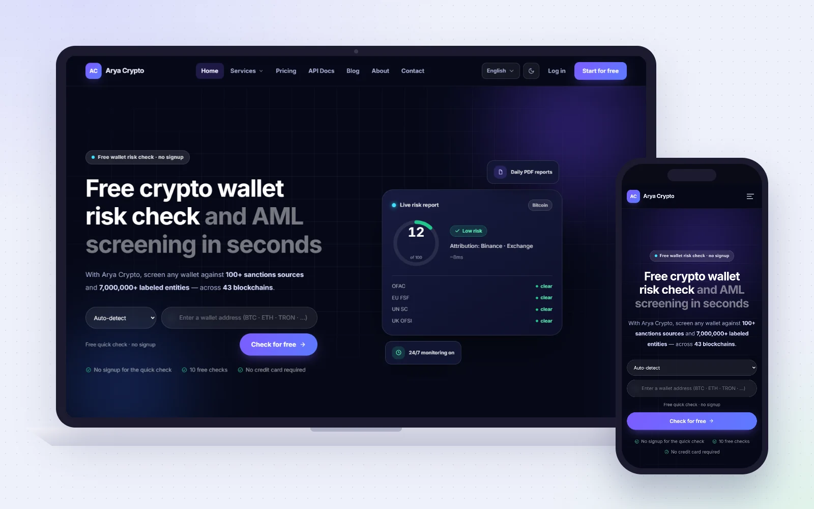 نمونهکار Arya Crypto — پلتفرم AML و بررسی ریسک کیف پول ارز دیجیتال